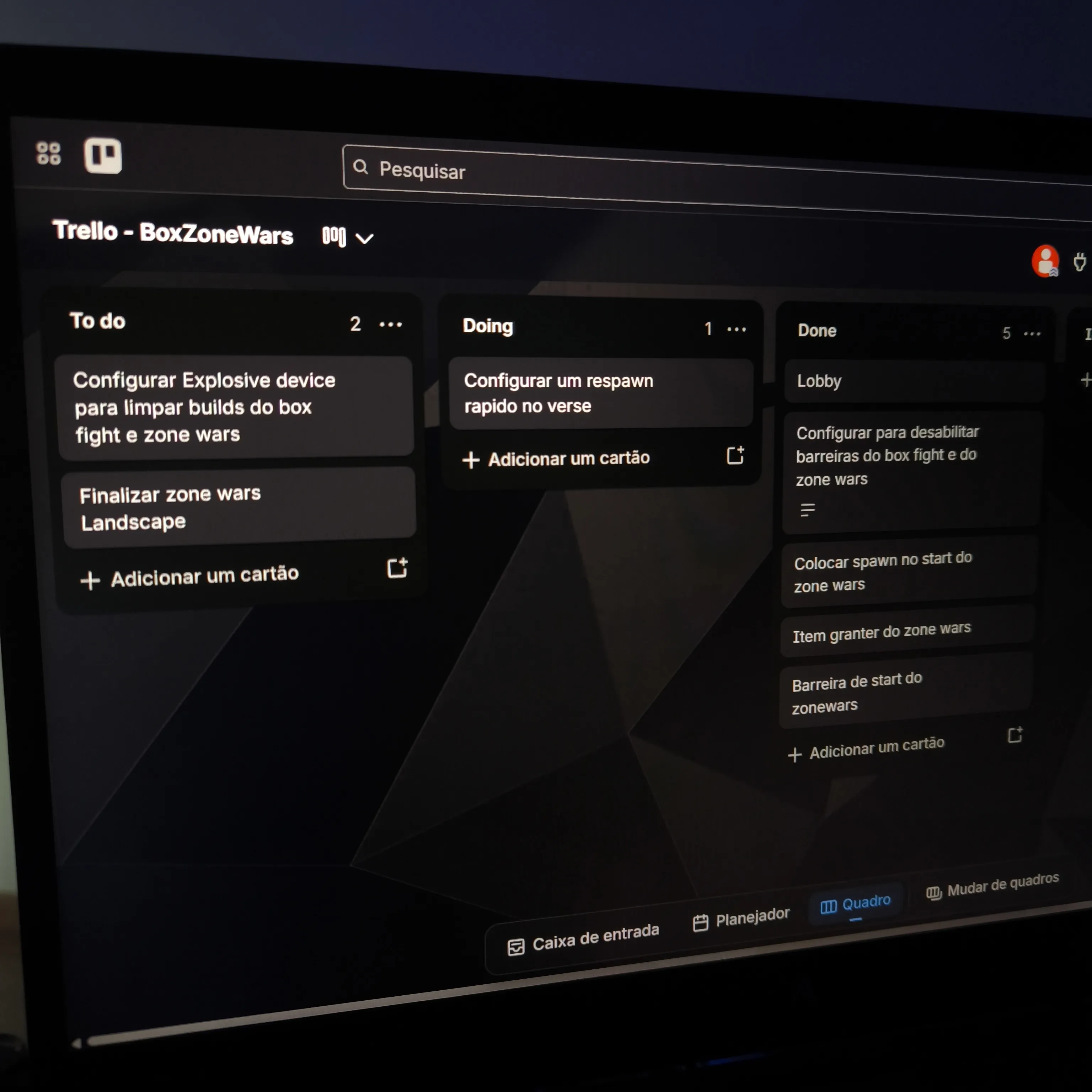Quadro de tarefas e planejamento no Trello